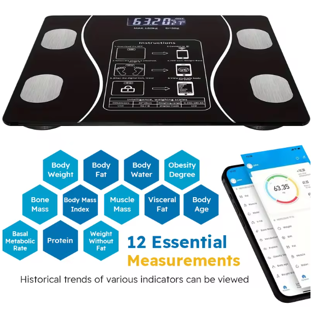 Smart Body Fat Scale Wireless LED Digital Bathroom Weight Scale Body Composition Analyzer Testing Scale